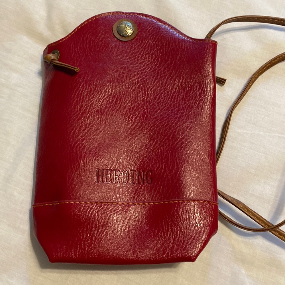Red leather crossbody bag 9.5”x6.5”